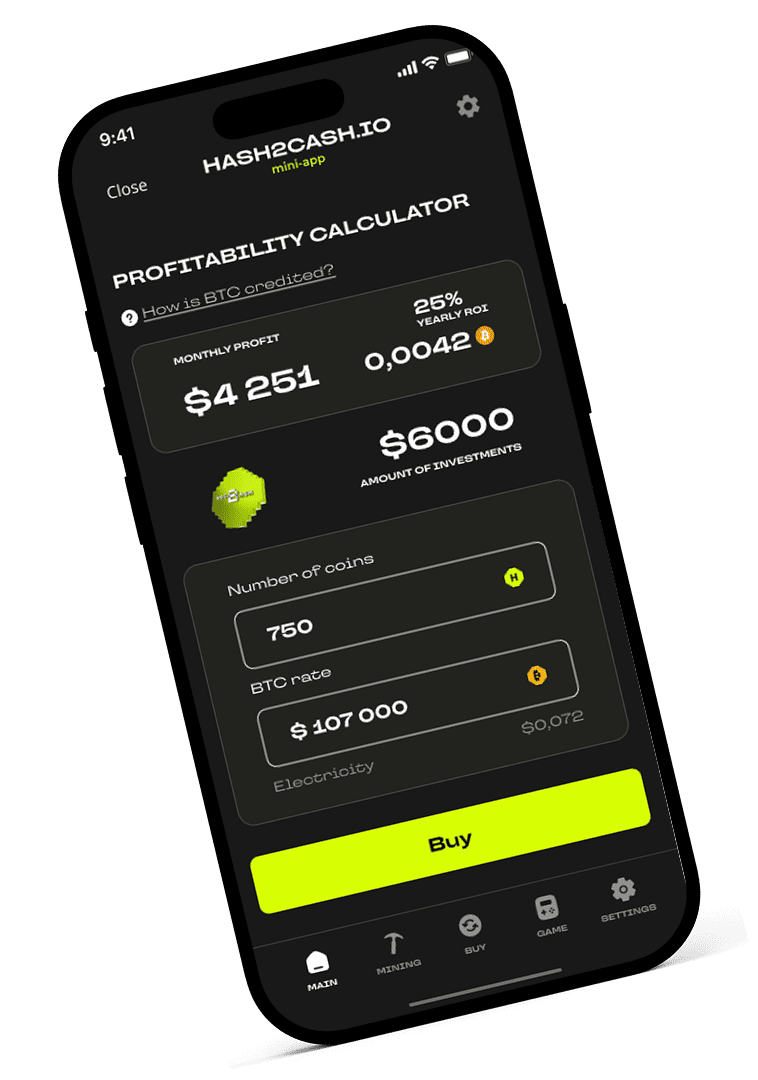 Hash2Cash coin calculator screen screenshot